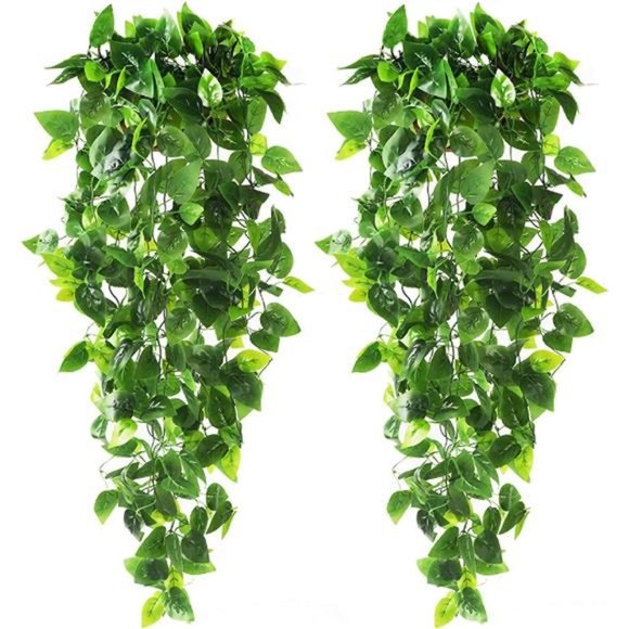 2pcs Artificial Hanging Plants 3.6ft Fake Ivy Vine for Wall Decor (No Baskets)